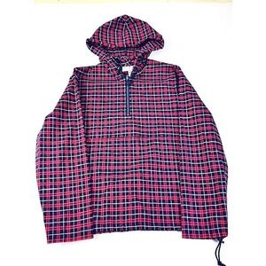 Plaid Hooded Windbreaker Jacket Red Navy Blue White Nautical Golf Lightweight L